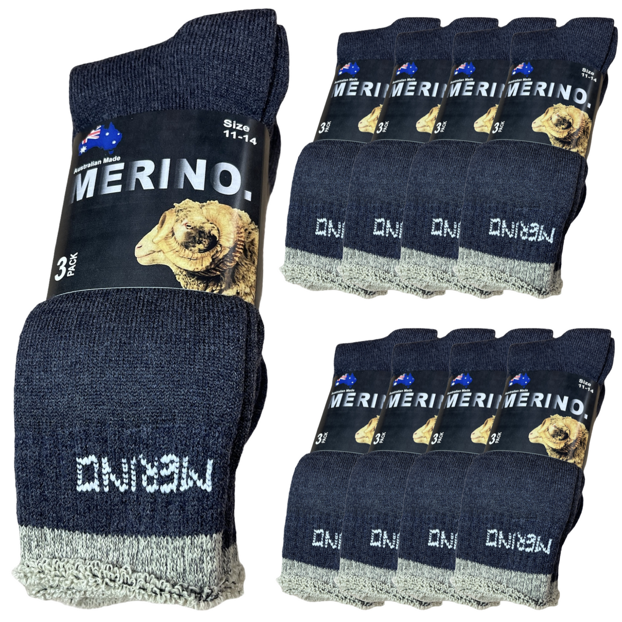 9 Pairs MERINO WOOL SOCKS Mens Heavy Duty Premium Thick Work Socks Cushion BULK - Assorted