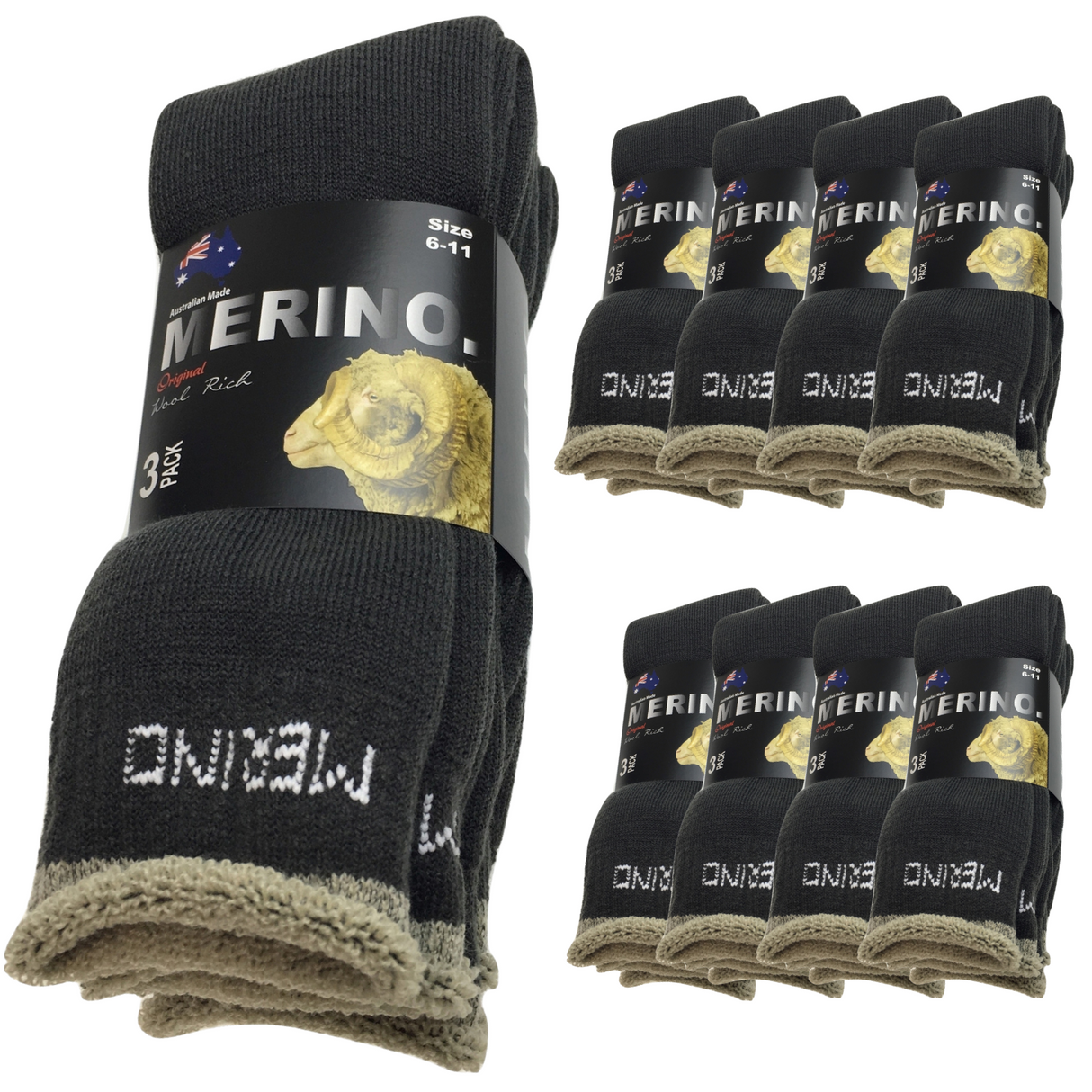 9 Pairs MERINO WOOL SOCKS Mens Heavy Duty Premium Thick Work Socks Cushion BULK