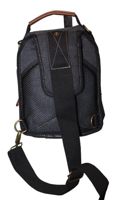 FIB Canvas Sling Bag Shoulder Strap Messenger Travel Pack w Tablet Pocket - Black