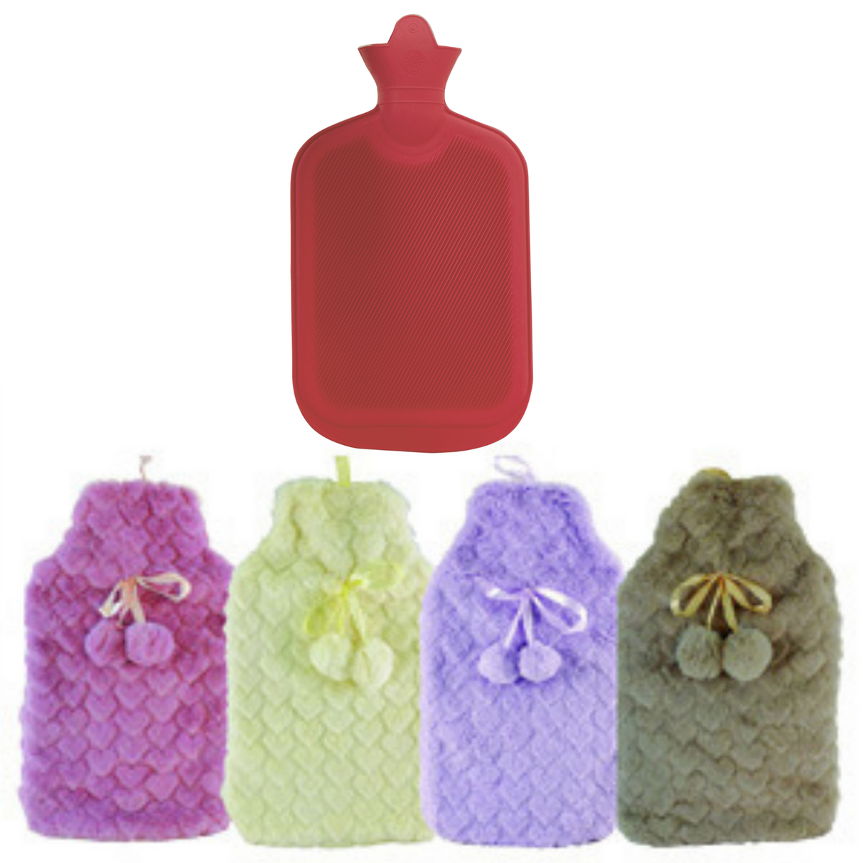 2L HOT WATER BOTTLE with Hearts Fleece Cover Winter Warm Natural Rubber Bag