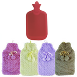 2L HOT WATER BOTTLE with Hearts Fleece Cover Winter Warm Natural Rubber Bag