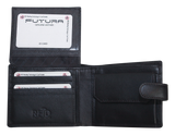 Futura Mens RFID Leather Coin Fold Over Wallet - Black