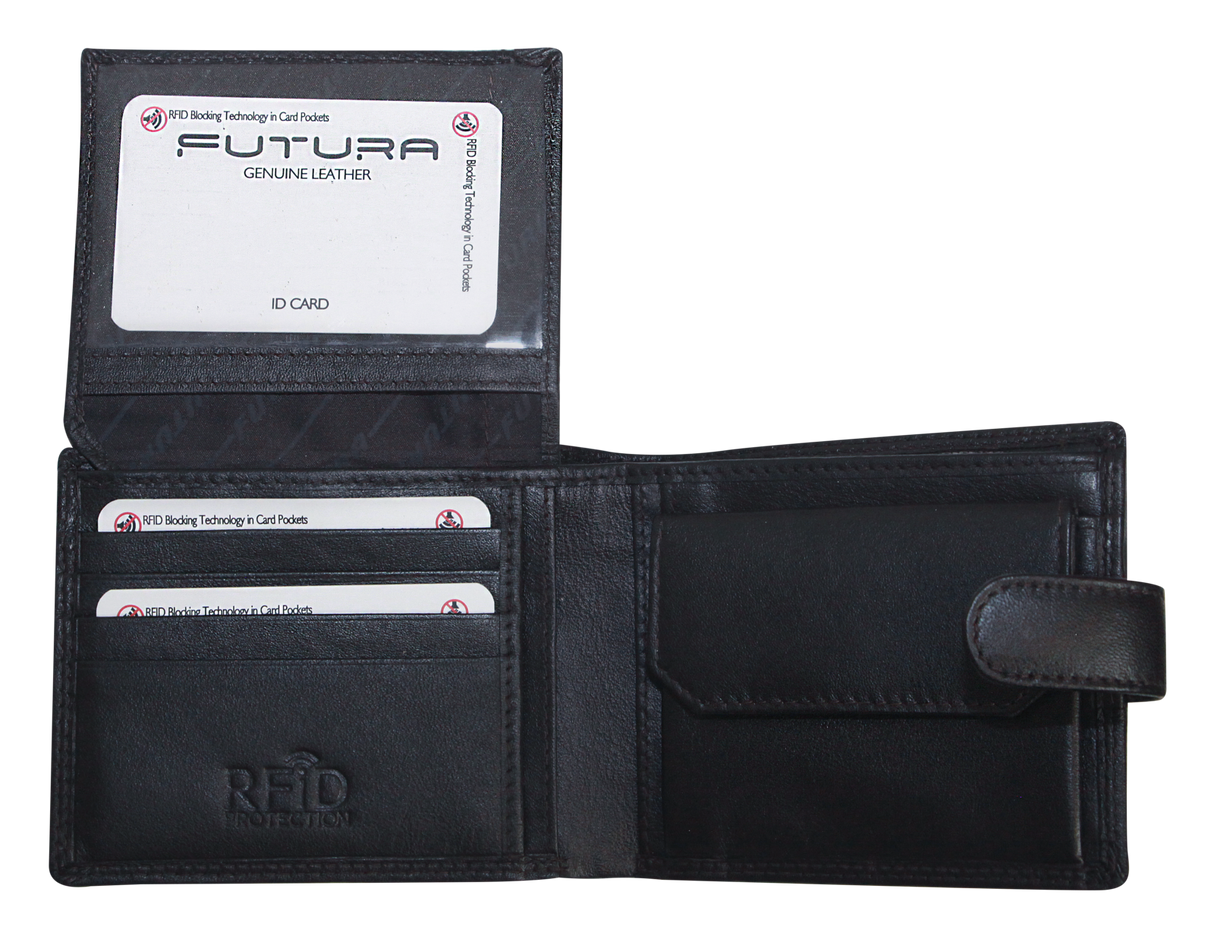 Futura Mens RFID Leather Coin Fold Over Wallet - Black