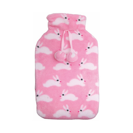 2L HOT WATER BOTTLE with Coral Fleece Cover Winter Warm Natural Rubber Bag