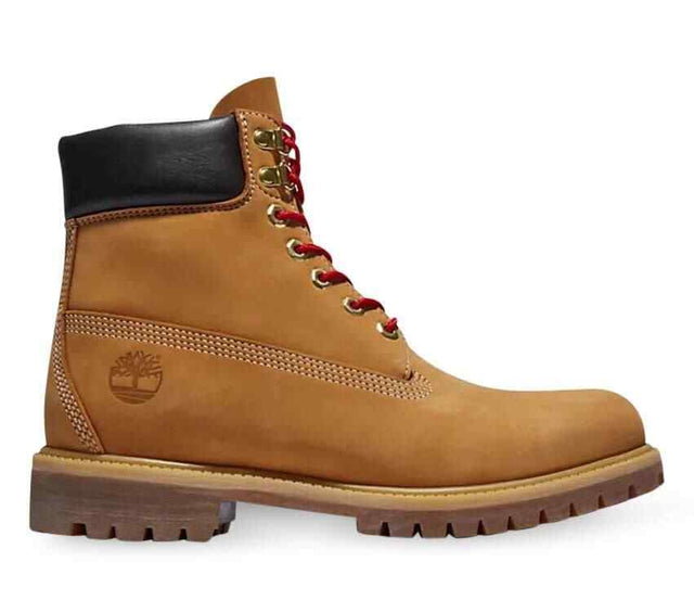 Timberland Mens 6 Inch Premium Luxe D-Rings Leather Boot - Wheat Nubuck w/ Red