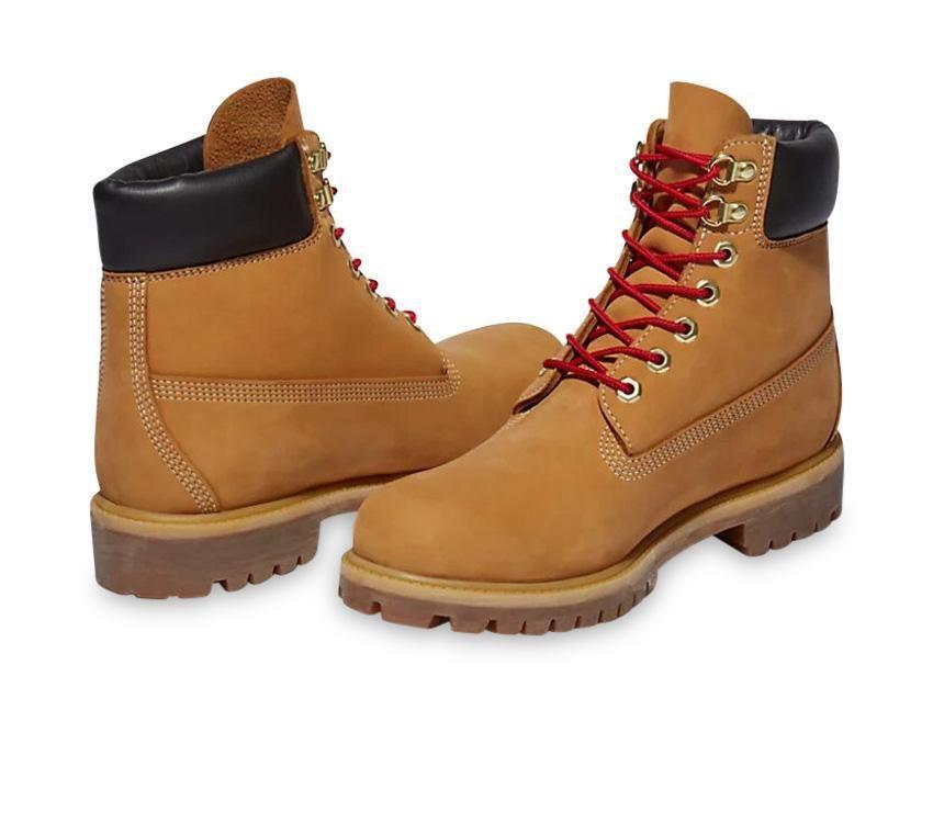 Timberland Mens 6 Inch Premium Luxe D-Rings Leather Boot - Wheat Nubuck w/ Red