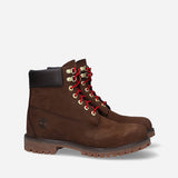 Timberland Womens 6 Inches Premium Waterproof Boot - Dark Brown with Red