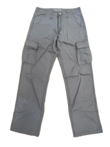 Mens 100% Cotton Cargo Pants Relaxed Easy Fit Straight Leg in Grey