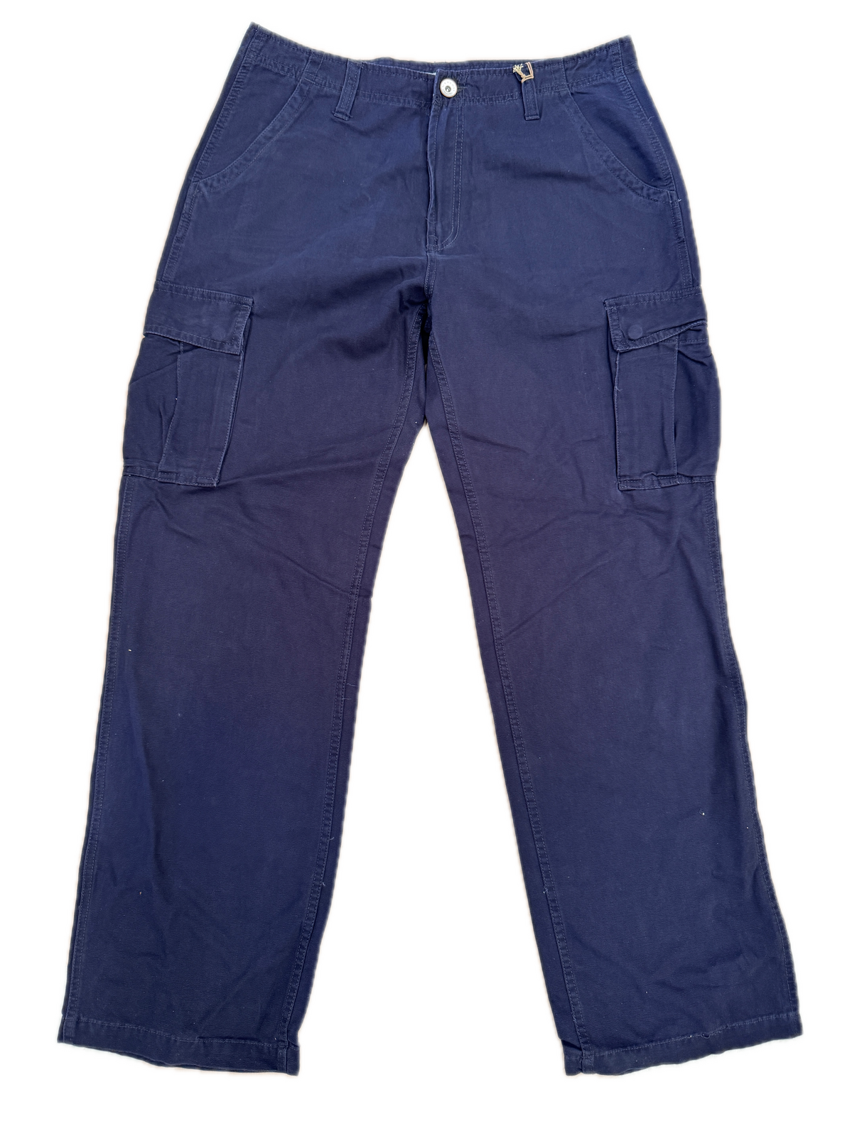 Mens 100% Cotton Cargo Pants Relaxed Easy Fit Straight Leg in Navy