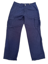 Mens 100% Cotton Cargo Pants Relaxed Easy Fit Straight Leg in Navy