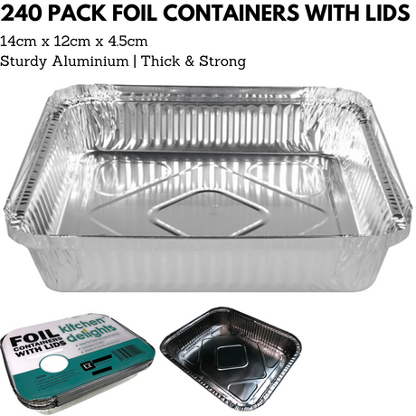 240x ALUMINIUM FOIL CONTAINERS WITH LIDS Tray BBQ Takeaway Dish 14cm*12cm*4.5cm