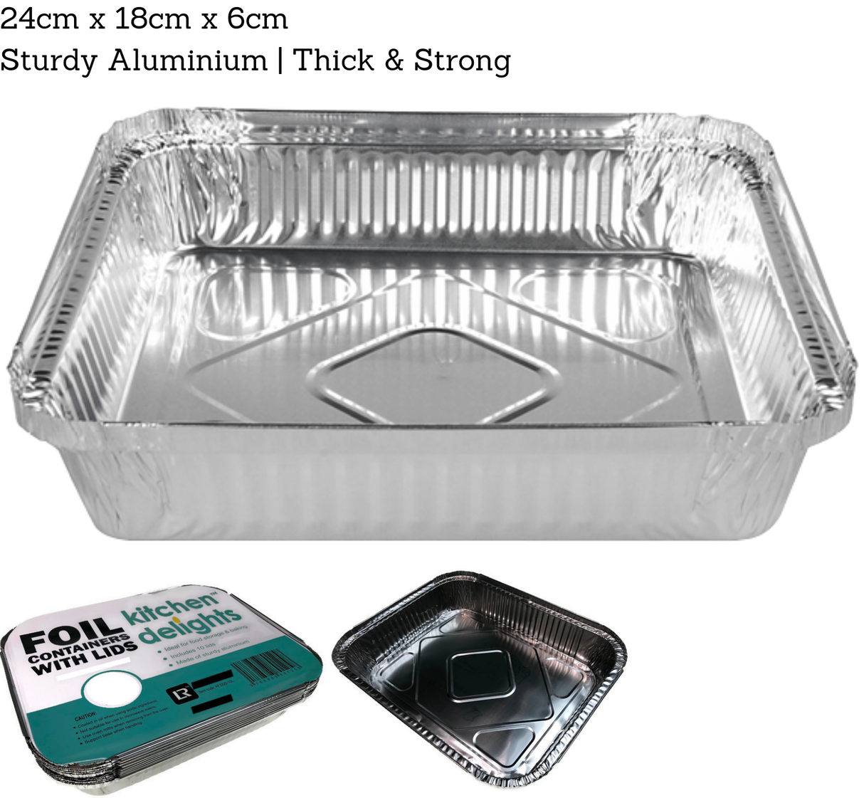 240x ALUMINIUM FOIL CONTAINERS WITH LIDS Large Tray BBQ Roasting Dish 24cm*18cm*6cm