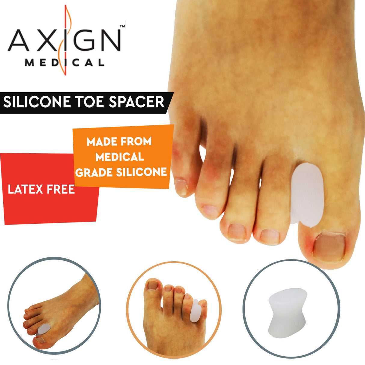 1 Pair Axign Medical Silicone Toe Spacer Straightener Foot Bunion Pain Relief