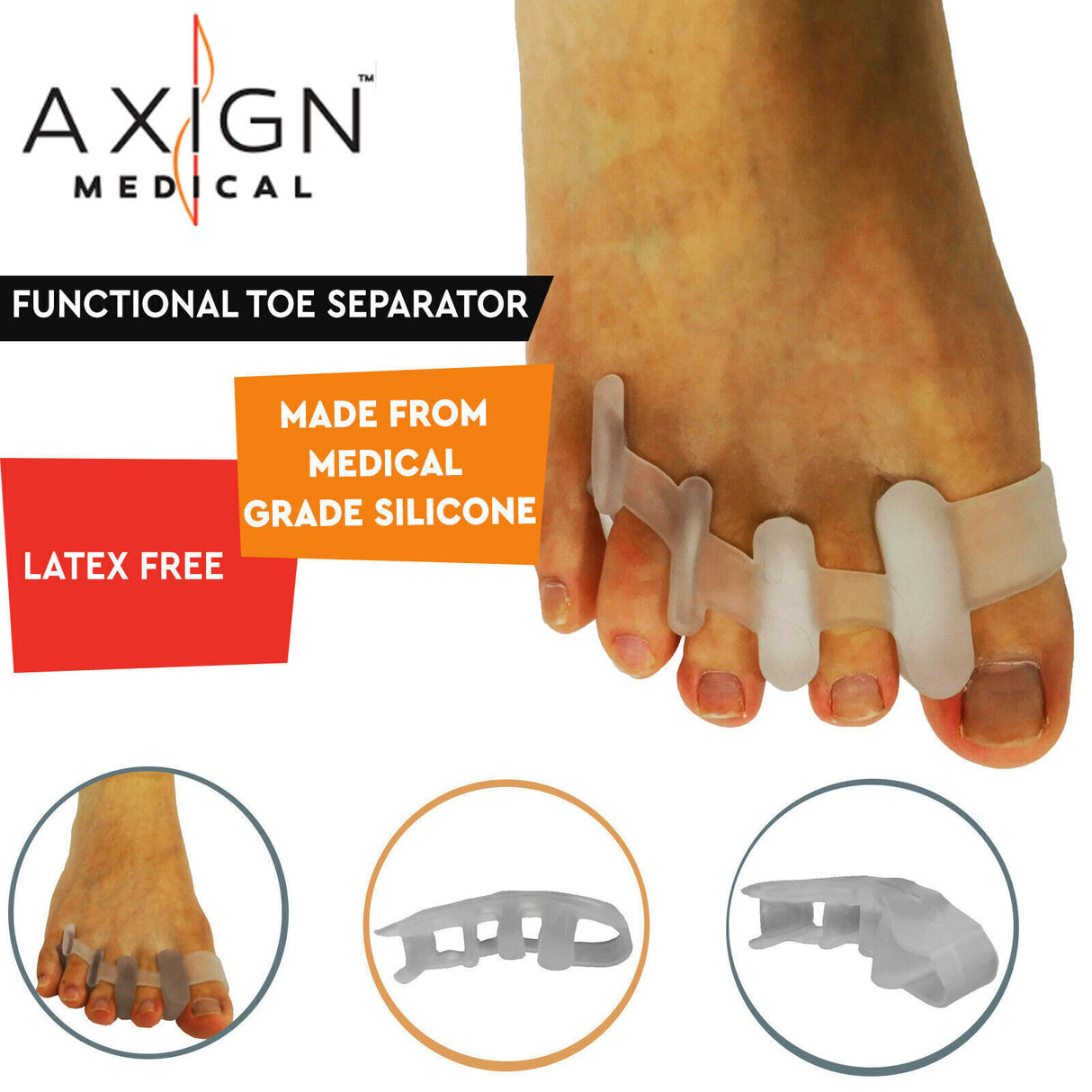 1 Pair Axign Medical Silicone Gel Functional Toe Separator Bunion Protector Pain