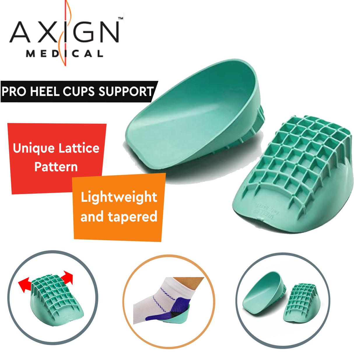 Axign Medical Pro Heel Cups Support Orthotic Insole Plantar Fasciitis Shock Absorption