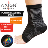 1 Pair AXIGN Medical Plantar Fasciitis Compression Sock Ankle Sleeve Support - Black