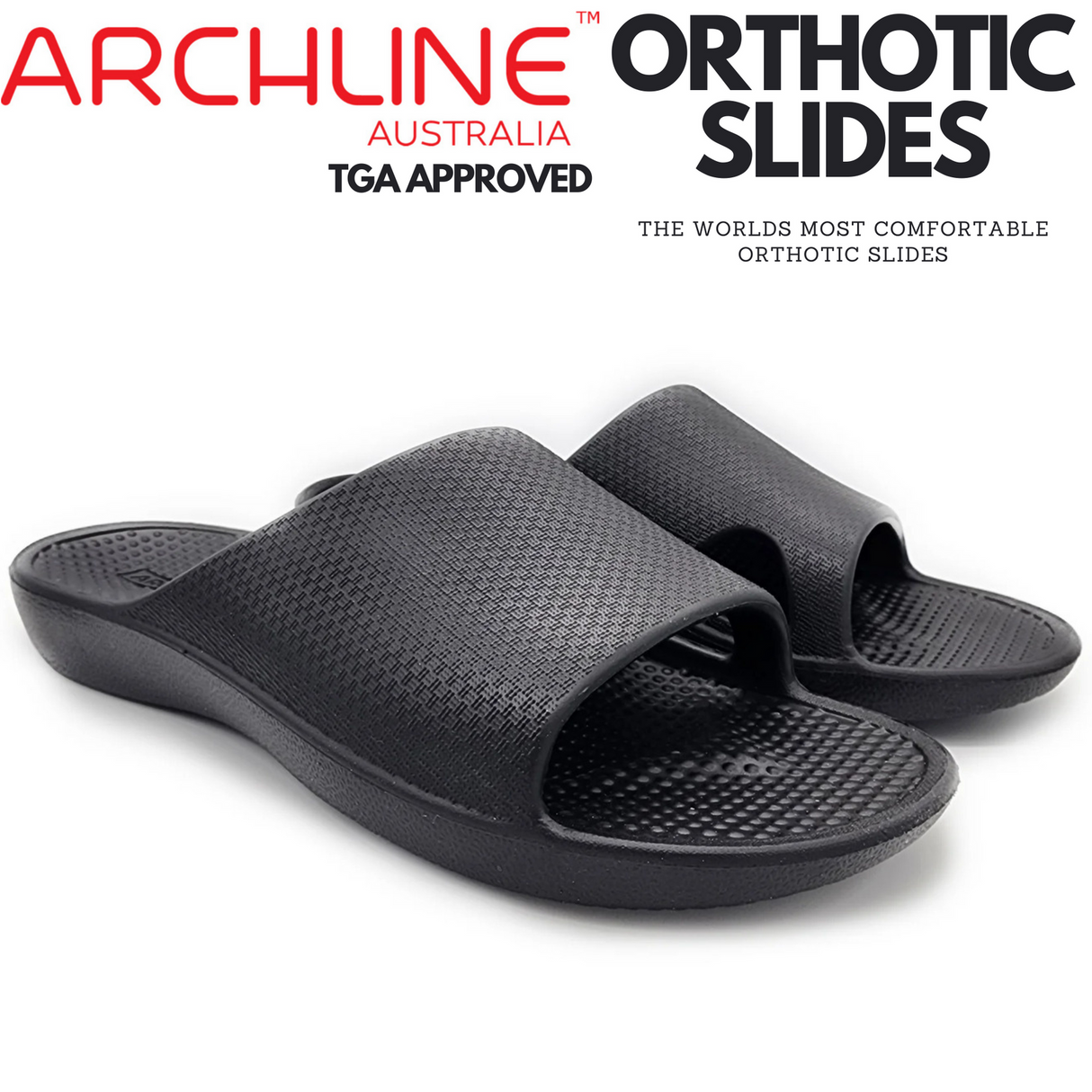 Archline Rebound Orthotic Slides Flip Flop Thongs Slip On Arch Support - Black