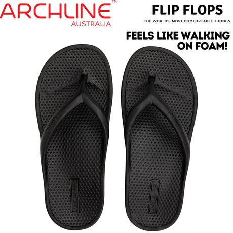 Archline Rebound Orthotic Foam Thongs Arch Support Flip Flops Orthopedic - Black