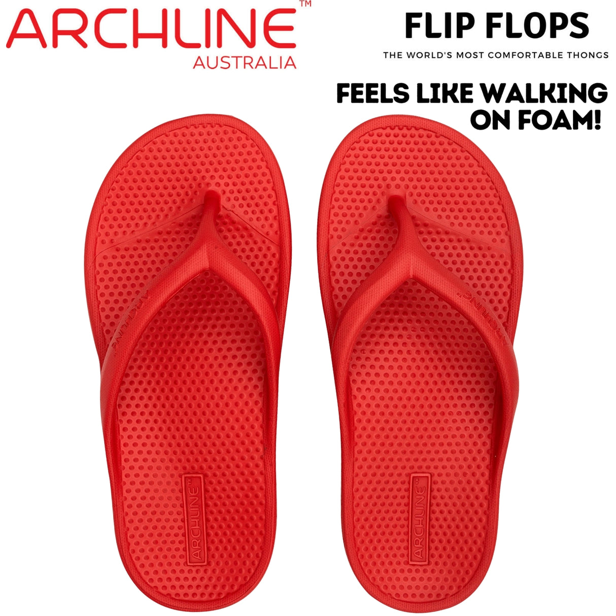 Archline Orthotic Foam Thongs Arch Support Flip Flops Orthopedic Rebound - Red