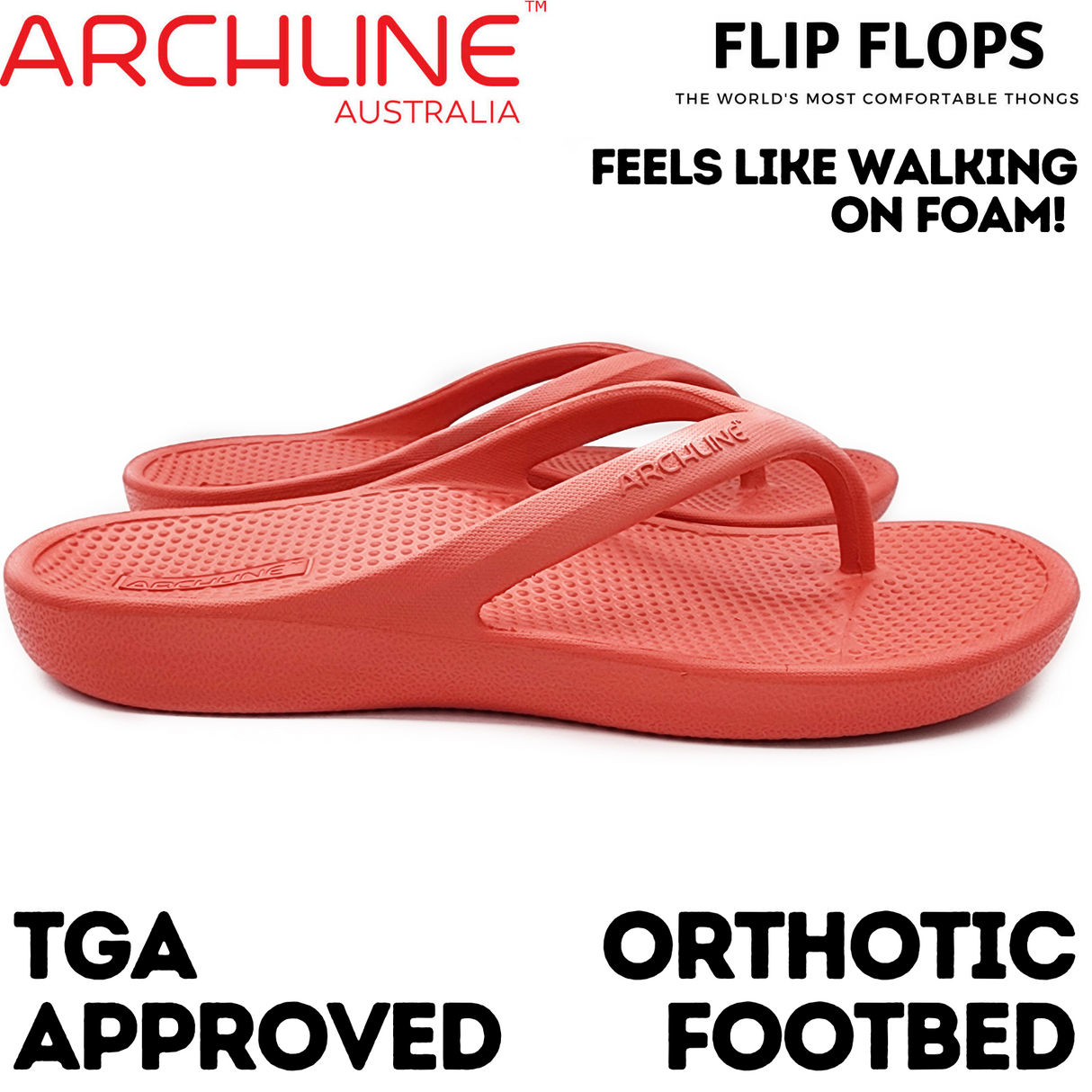 Archline Orthotic Foam Thongs Arch Support Flip Flops Orthopedic Rebound - Red