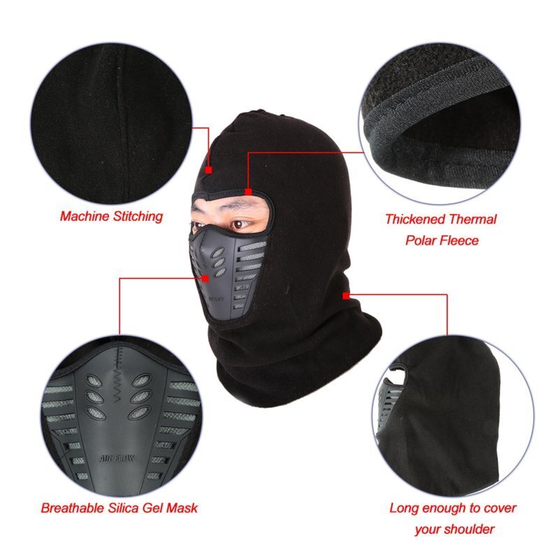 Thermal Fleece Balaclava Windproof Breathable Ski Face Mask Hood Warm Weather