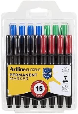 2x 15pcs (30pcs Total) Artline Supreme Permanent Markers - Assorted Colours