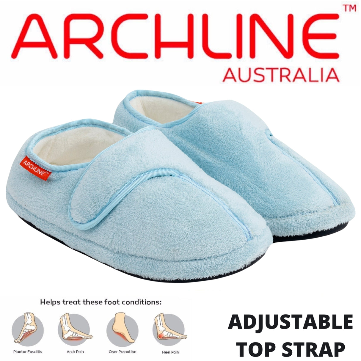 ARCHLINE Orthotic Plus Slippers Closed Scuffs Pain Relief Moccasins - Baby Blue