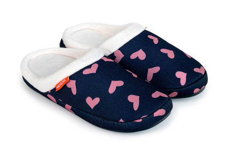 ARCHLINE Orthotic Slippers Slip On Scuffs Pain Relief Moccasins - Navy with Hearts