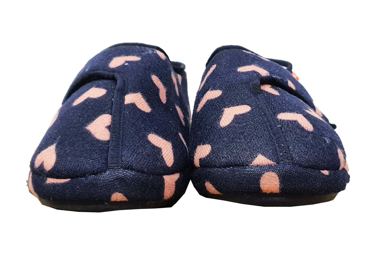 ARCHLINE Orthotic Plus Slippers Closed Scuffs Pain Relief Moccasins - Navy Hearts