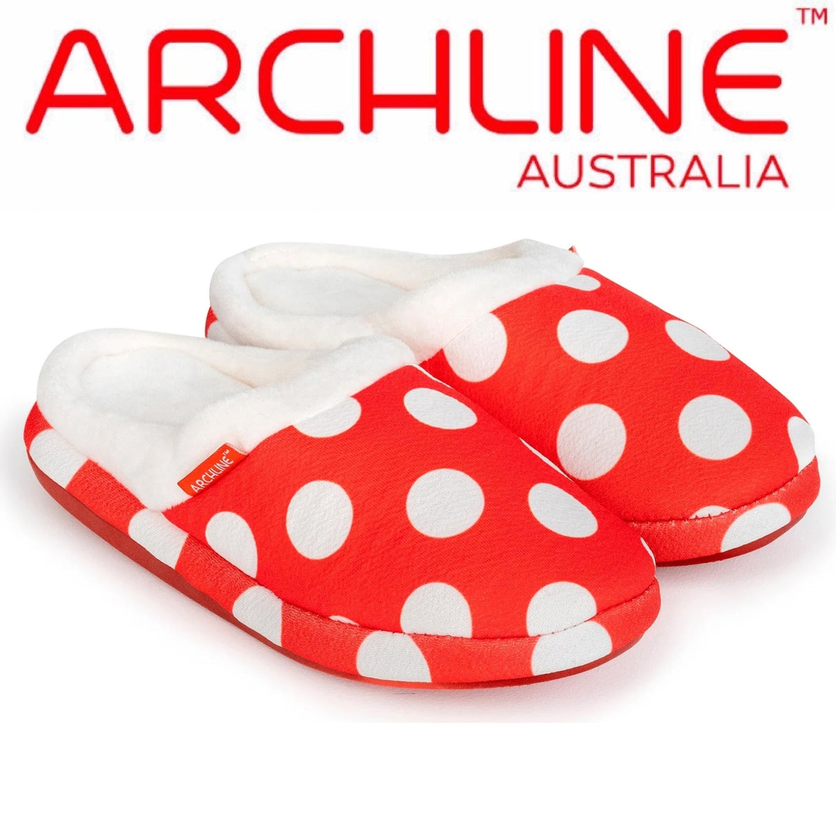 ARCHLINE Orthotic Slippers Slip On Scuffs Pain Relief Moccasins - Red Polka Dot