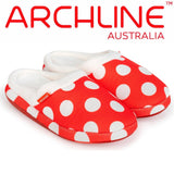 ARCHLINE Orthotic Slippers Slip On Scuffs Pain Relief Moccasins - Red Polka Dot