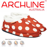 ARCHLINE Orthotic Slippers CLOSED Back Scuffs Moccasins Pain Relief - Red Polka Dots