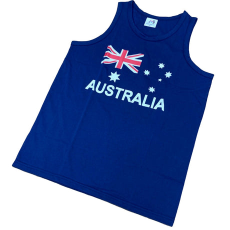 Adult AUSTRALIAN Singlet Australia Day 100% COTTON Souvenir Tank Top Flag - Blue