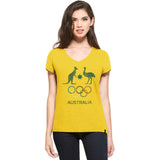 Socceroos Womens Gold V-Neck Football Olympics Tee Shirt Soccer - Yellow