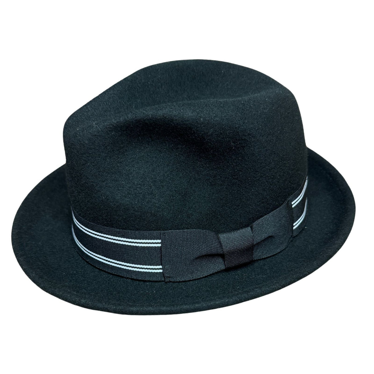 Mens 100% Wool Trilby Fedora Hat in Black with Ribbon Size M