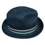 Mens 100% Wool Trilby Fedora Hat in Navy with Ribbon