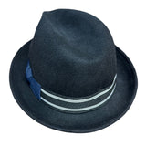 Mens 100% Wool Trilby Fedora Hat in Navy with Ribbon