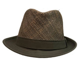 NATURAL STRAW HAT Trilby Fedora Vented w Canvas Brim Summer Sun Cap