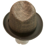 NATURAL STRAW HAT Trilby Fedora Vented w Canvas Brim Summer Sun Cap