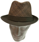 NATURAL STRAW HAT Trilby Fedora Vented w Canvas Brim Summer Sun Cap