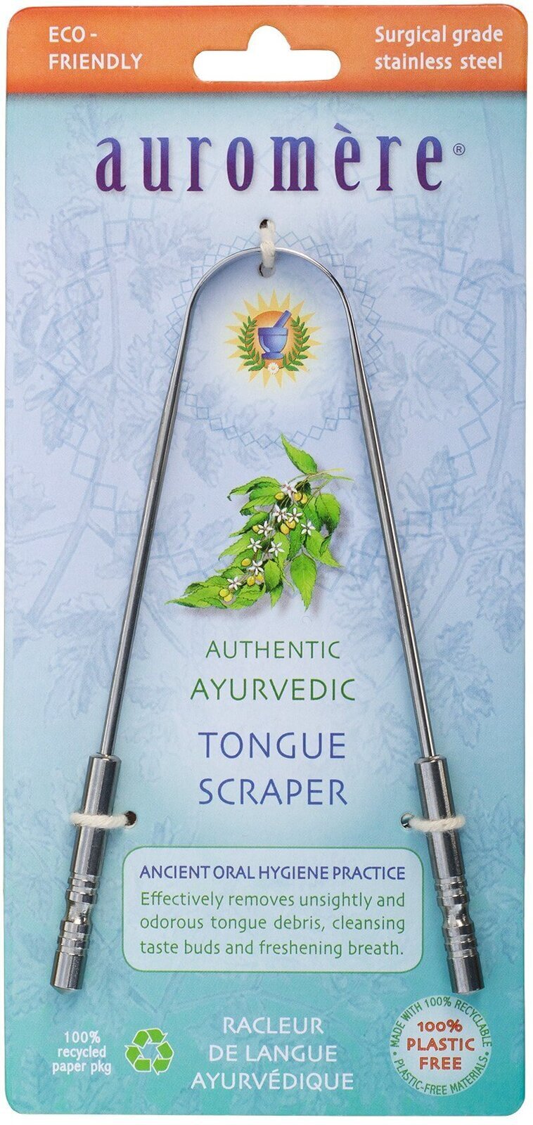 Auromere Ayurvedic TONGUE CLEANER Dental Hygiene Scraper Stainless Steel