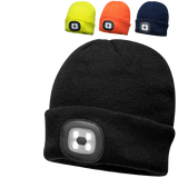 PORTWEST Beanie with LED Head Light USB Rechargeable Camping Cycling Workwear Hat