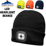 PORTWEST Beanie with LED Head Light USB Rechargeable Camping Cycling Workwear Hat