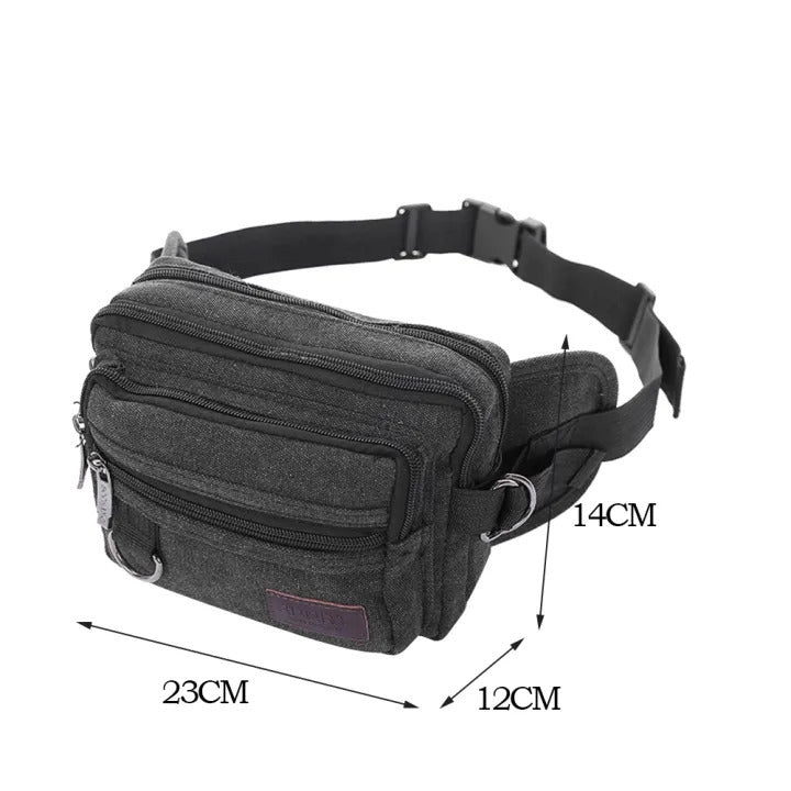 LARGE CANVAS BUM BAG Wallet Waist Pouch Travel Pocket Belt Storage in Black