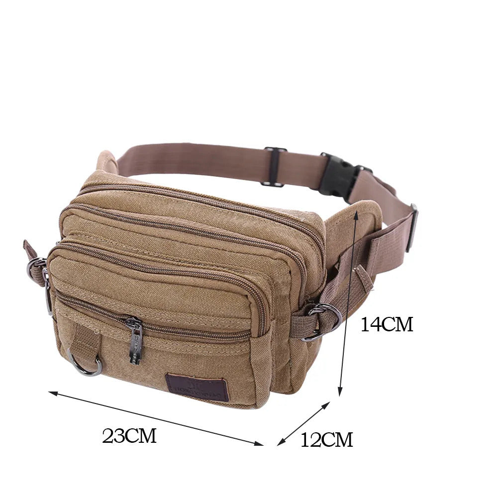 LARGE CANVAS BUM BAG Wallet Waist Pouch Travel Pocket Belt Storage in Camel