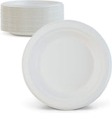 384pcs Disposable Sugarcane Bagasse Round Plates - 18cm - Bulk