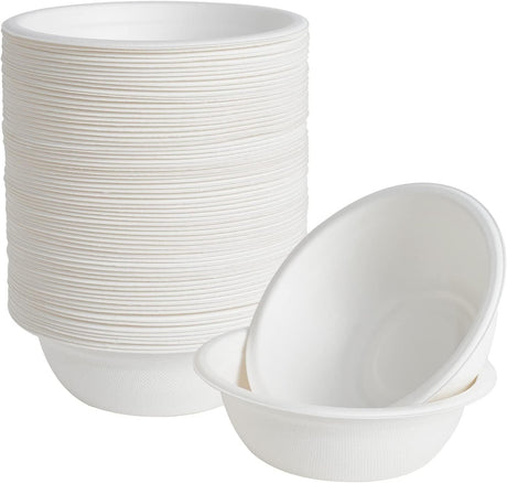 600pcs Disposable Sugarcane Bagasse Round Bowls - 18cm (450ml) - Bulk (20 packs of 30)