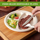 600pcs Disposable Sugarcane Bagasse 3-Compartment Paper Plates 26cm Bulk