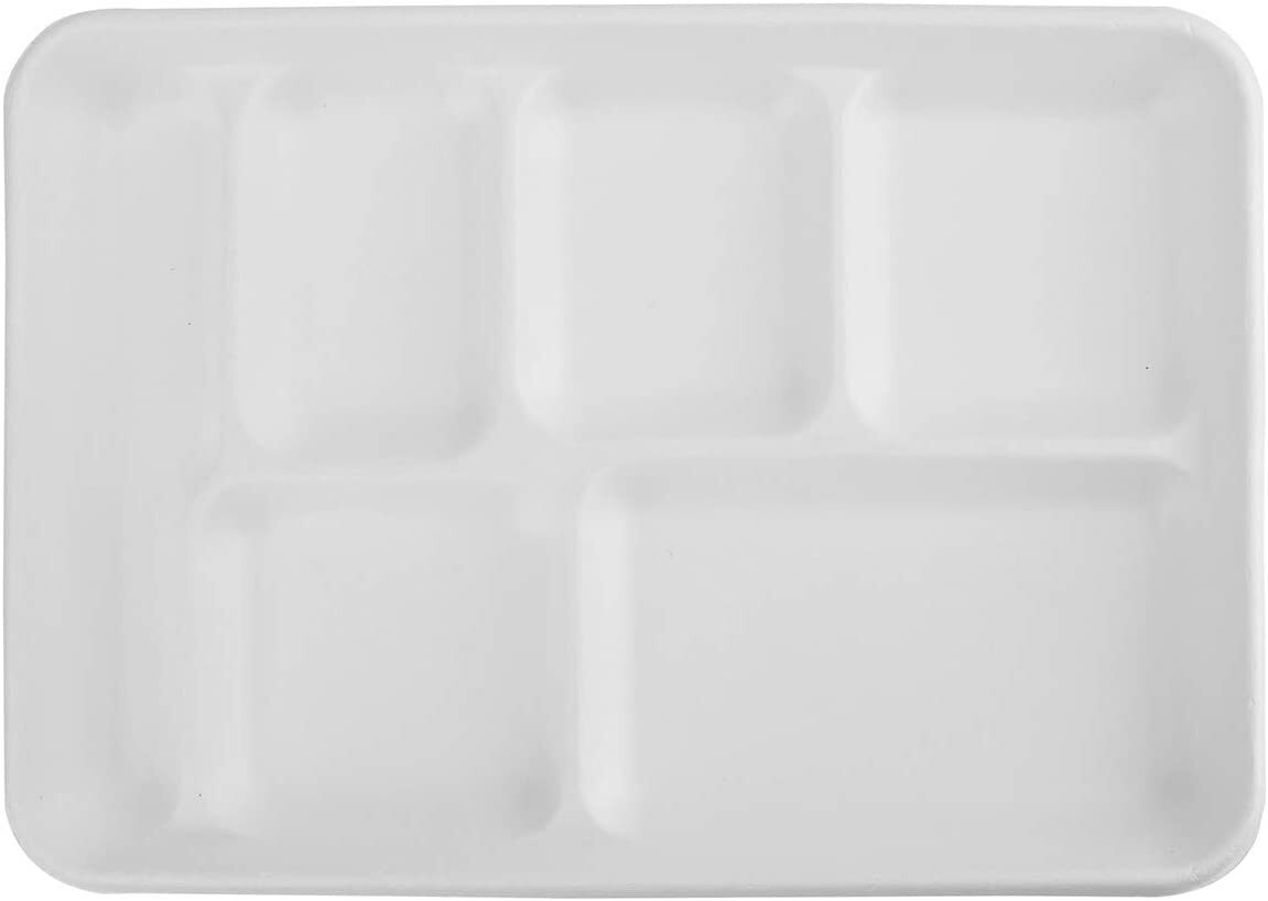 240pcs Sugarcane Bagasse 6 Compartment Lunch Paper Tray Plates 32x22cm (12.5" x 8.6") Bulk