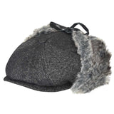 Bailey Mens Duane Ivy Flat Cap with Fold-Down Faux Fur Ear Flaps - Black